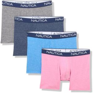 imageNautica Mens 4 Pack Heather Stretch Boxer BriefsPeacoatIndigoCharcoalOasis Pink Heather
