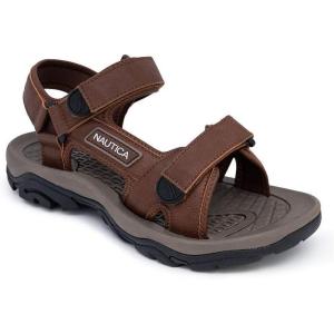 imageNautica Mens Athletic Sport Sandals  Adjustable Strap Comfortable OpenToe Hiking ampamp Walking Sandals with Cushioned SoleDark Brownbulty