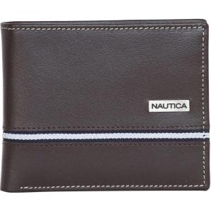 imageNautica Mens Bifold Leather Wallet  RFID Blocking  ID Window  Card Slots  Organization  Durable  StylishLogo Ribbon  Brown