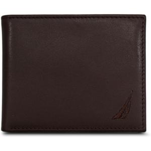 imageNautica Mens Bifold Leather Wallet  RFID Blocking  ID Window  Card Slots  Organization  Durable  Stylishmbroidered Sail  Brown