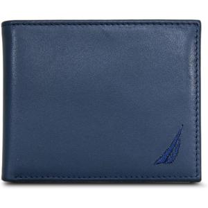 imageNautica Mens Bifold Leather Wallet  RFID Blocking  ID Window  Card Slots  Organization  Durable  Stylishmbroidered Sail  Navy