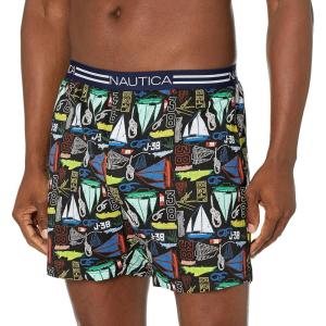 imageNautica Mens Classic Cotton Loose Knit BoxerMarina PrintBlack