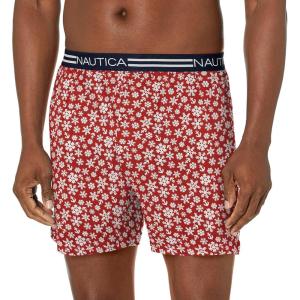 imageNautica Mens Classic Cotton Loose Knit BoxerSnowflakesNautica Red