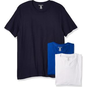 imageNautica Mens Cotton Crew Neck 3Pack TShirtPeacoatCobaltWhite