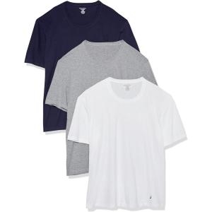imageNautica Mens Cotton Crew Neck 3Pack TShirtWhitePeacoatHeather Grey