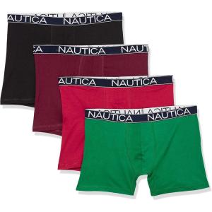 imageNautica Mens Cotton Stretch 4 Pack Boxer BriefsBlackTawny PortNautica RedGreen