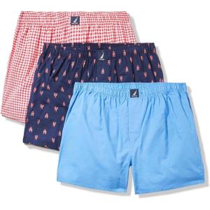 imageNautica Mens Cotton Woven 3 Pack BoxerAero BlueGinghamrose CoralLobster Print
