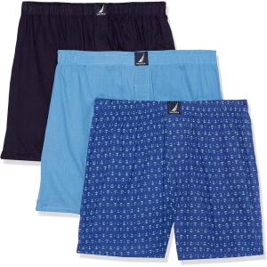 imageNautica Mens Cotton Woven 3 Pack BoxerAero BluePeacoatAnchorbright Cobalt
