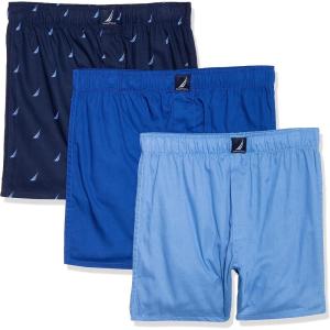 imageNautica Mens Cotton Woven 3 Pack BoxerAero BlueSea CobaltSailspeacoat