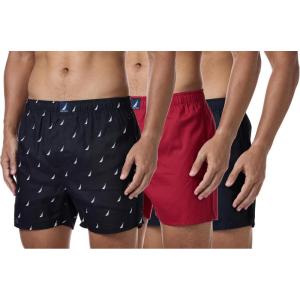 imageNautica Mens Cotton Woven 3 Pack BoxerBlackNautica RedSails Black