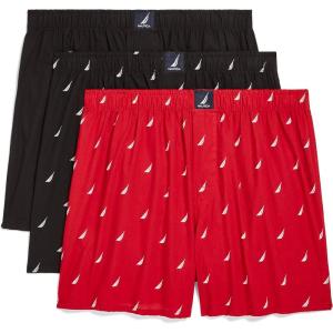 imageNautica Mens Cotton Woven 3 Pack BoxerBlackSail BlackwhiteSail Nautica Red