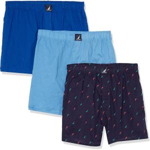 imageNautica Mens Cotton Woven 3 Pack BoxerBright CobaltAero BlueSailspeacoat Holiday