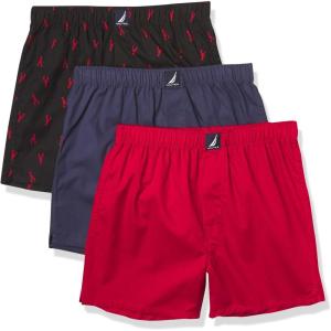 imageNautica Mens Cotton Woven 3 Pack BoxerNautica RedPeacoatLobsterblack