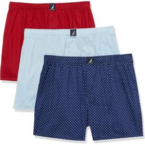 imageNautica Mens Cotton Woven 3 Pack BoxerNoon BlueNautica RedPolka Dot Print