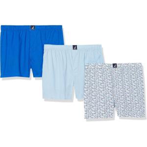 imageNautica Mens Cotton Woven 3 Pack BoxerNoon BlueSpinner BlueShark Print Peacoat