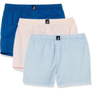 imageNautica Mens Cotton Woven 3 Pack BoxerOasis PinkOcean LapisPin Stripe Silver Lake