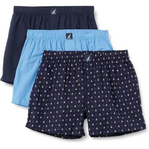 imageNautica Mens Cotton Woven 3 Pack BoxerPeacoatAero BlueAnchor