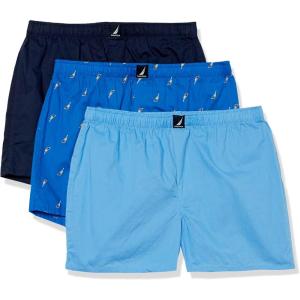 imageNautica Mens Cotton Woven 3 Pack BoxerPeacoatAero BlueSails Outline