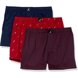 imageNautica Mens Cotton Woven 3 Pack BoxerPeacoatAnchor PrintMulti Sails Red