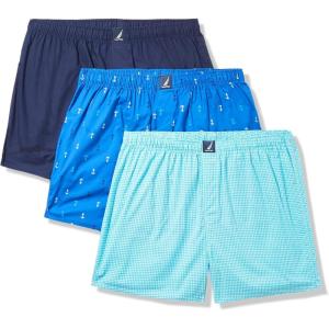 imageNautica Mens Cotton Woven 3 Pack BoxerPeacoatHoundstoothscuba BlueAnchor Print