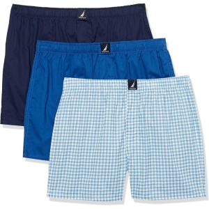 imageNautica Mens Cotton Woven 3 Pack BoxerPeacoatMonaco BlueMed Check Print