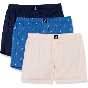 imageNautica Mens Cotton Woven 3 Pack BoxerPeacoatOasis PinkSails Bolt Blue