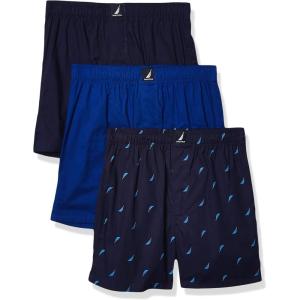 imageNautica Mens Cotton Woven 3 Pack BoxerPeacoatSurf the WebSails