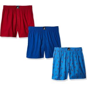 imageNautica Mens Cotton Woven 3 Pack BoxerSea CobaltNautica RedLobster Aero Blue