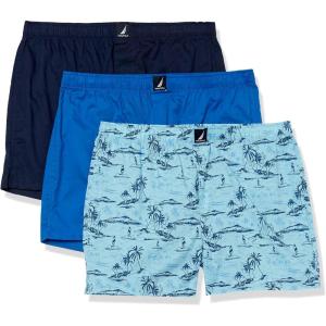 imageNautica Mens Cotton Woven 3 Pack BoxerSpinner BluePeacoatTropical Scenic Print