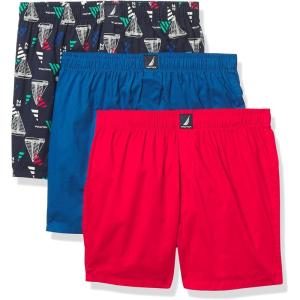 imageNautica Mens Cotton Woven 3 Pack BoxerWindsurf BlueNautica RedSail Blue Print