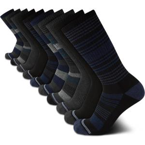 imageNautica Mens Crew Socks  10 Pack Breathable Moisture Wicking Cushioned Athletic Work and Dress Socks for Men Sizes 6125Greyblack Stripes