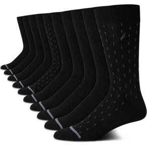 imageNautica Mens Dress Socks  10 Pack Breathable Stretch Crew Socks for Men for Work Business and Formal Wear Sizes 6125Black Dot