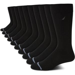 imageNautica Mens Dress Socks  10 Pack Breathable Stretch Crew Socks for Men for Work Business and Formal Wear Sizes 6125Black Flat Knit