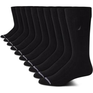 imageNautica Mens Dress Socks  10 Pack Breathable Stretch Crew Socks for Men for Work Business and Formal Wear Sizes 6125Black Logo