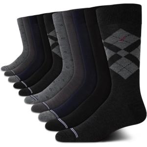 imageNautica Mens Dress Socks  10 Pack Breathable Stretch Crew Socks for Men for Work Business and Formal Wear Sizes 6125BlackGrey Argyle