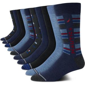 imageNautica Mens Dress Socks  10 Pack Breathable Stretch Crew Socks for Men for Work Business and Formal Wear Sizes 6125Blue Multi Print