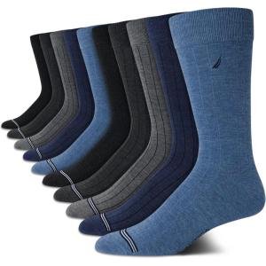 imageNautica Mens Dress Socks  10 Pack Breathable Stretch Crew Socks for Men for Work Business and Formal Wear Sizes 6125BlueGrey Rib