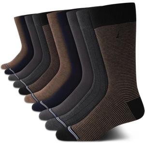 imageNautica Mens Dress Socks  10 Pack Breathable Stretch Crew Socks for Men for Work Business and Formal Wear Sizes 6125BrownGrey Assorted