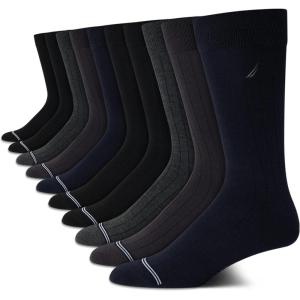 imageNautica Mens Dress Socks  10 Pack Breathable Stretch Crew Socks for Men for Work Business and Formal Wear Sizes 6125Dark Assorted