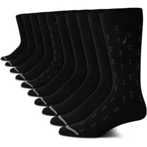 imageNautica Mens Dress Socks  10 Pack Breathable Stretch CrewLength Work Socks for Men for Business Formal Wear Sizes 6125Black Logo