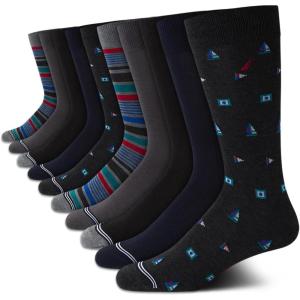 imageNautica Mens Dress Socks  10 Pack Breathable Stretch CrewLength Work Socks for Men for Business Formal Wear Sizes 6125BlackGrey Print