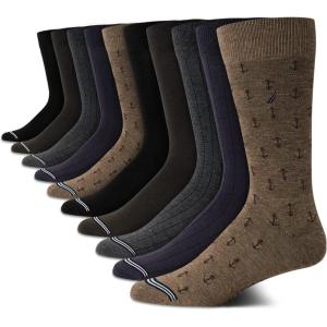 imageNautica Mens Dress Socks  10 Pack Breathable Stretch CrewLength Work Socks for Men for Business Formal Wear Sizes 6125Dark Brown Assorted