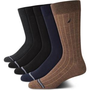 imageNautica Mens Dress Socks  5 Pack Breathable Comfort Stretch CrewLength Work Socks for Men for Business Formal Wear 6125Assorted Rib