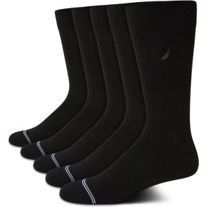 imageNautica Mens Dress Socks  5 Pack Breathable Comfort Stretch CrewLength Work Socks for Men for Business Formal Wear 6125Black Flat Knit