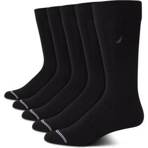 imageNautica Mens Dress Socks  5 Pack Breathable Comfort Stretch CrewLength Work Socks for Men for Business Formal Wear 6125Black Logo