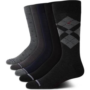 imageNautica Mens Dress Socks  5 Pack Breathable Comfort Stretch CrewLength Work Socks for Men for Business Formal Wear 6125BlackGrey Argyle