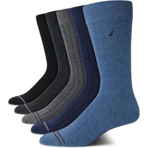 imageNautica Mens Dress Socks  5 Pack Breathable Comfort Stretch CrewLength Work Socks for Men for Business Formal Wear 6125BlueGrey Rib