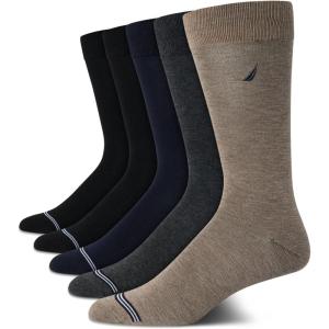 imageNautica Mens Dress Socks  5 Pack Breathable Comfort Stretch CrewLength Work Socks for Men for Business Formal Wear 6125Brown Heather
