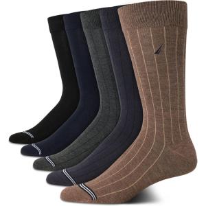 imageNautica Mens Dress Socks  5 Pack Breathable Comfort Stretch CrewLength Work Socks for Men for Business Formal Wear 6125BrownBlue Assorted