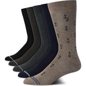 imageNautica Mens Dress Socks  5 Pack Breathable Comfort Stretch CrewLength Work Socks for Men for Business Formal Wear 6125BrownBlueBlack